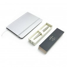 Parker Jotter Monochrome XL Silver CT Tušinuko rinkinys su užrašų knygele