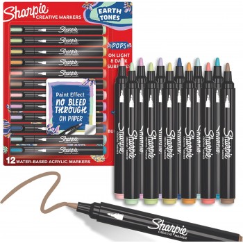 Kūrybiški Sharpie akriliniai žymekliai žemės spalvų (kūginis galiukas) 12 vnt. - 2213421